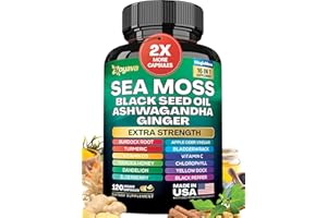 ZOYAVA Sea Moss Black Seed Oil Ashwagandha Turmeric Bladderwrack Burdock & Ginger Vitamin C Vitamin D3 with Elderberry Manuka Dandelion Yellow Dock 120 Caps