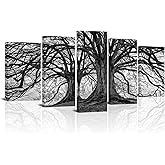 Visual Art Decor 5 Pieces Black and White Winter Oak Tree Canvas Wall Art Giclee Prints Nature Scenery Picture Ready to Hang for Modern Home Living Room Bedroom Wall Decoration