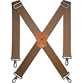 WELKINLAND Khaki 2Inch-Wide Suspenders, Heavy-Duty Work Suspenders Men, Big And Tall Suspenders Men for Pants, Mens Suspender Hooks Belt Loop For Jeans