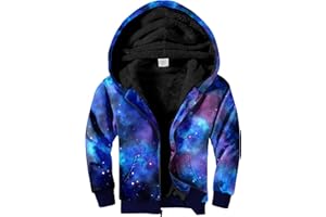 JACKETOWN Kids Fleece Jacket 3D Printed Star Hooded Sweatshirt Full Zipp Up Boys Sherpa Lined Winter Coat 6-15 Years