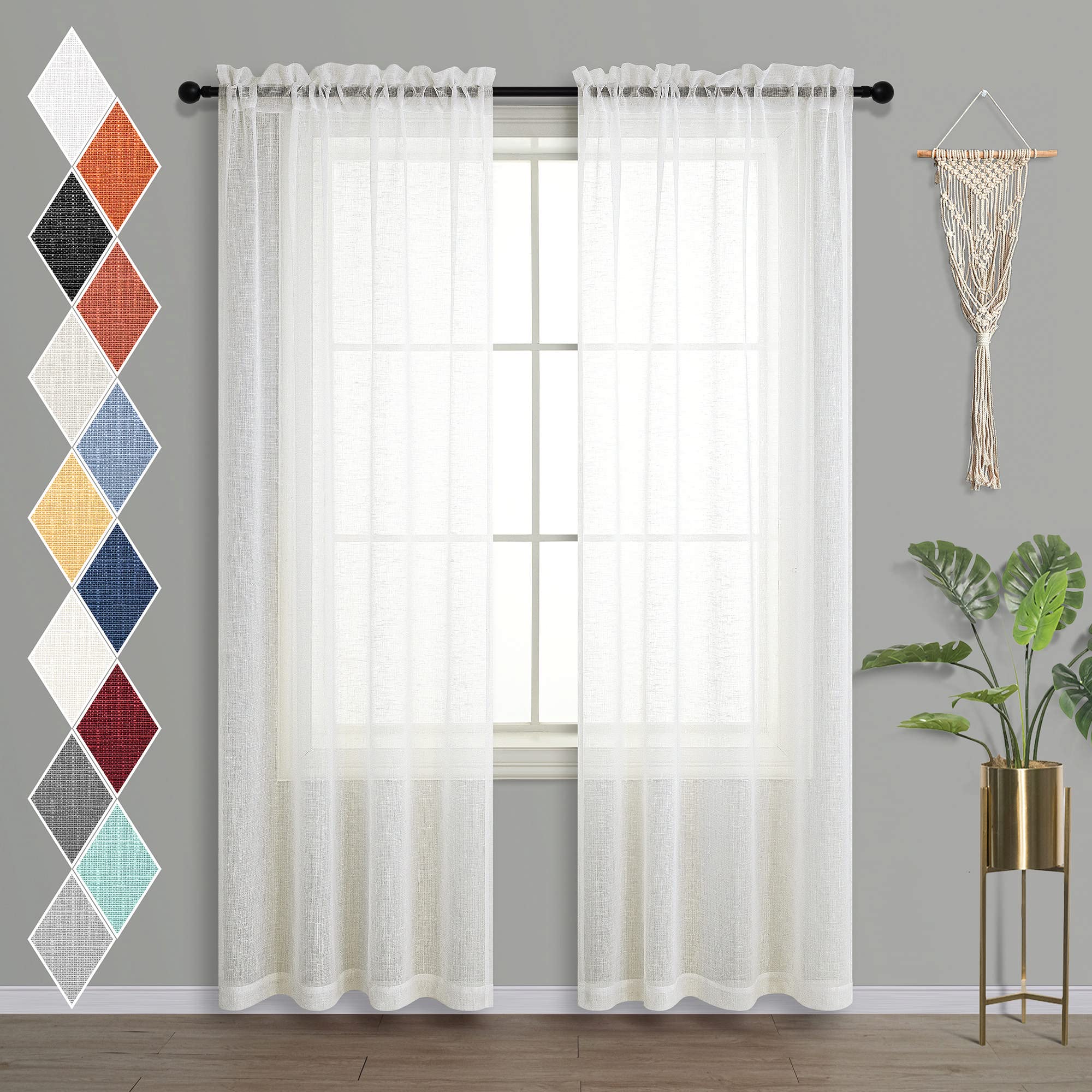 Photo 1 of Off White Cream Curtains 84 Inches Long for Living Room Rod Pocket Boho Decor Draperies Linen Look Light Filtering Privacy Rustic Farmhouse Sheer Curtain for Bedroom 84 Inch Length Ivory Colored