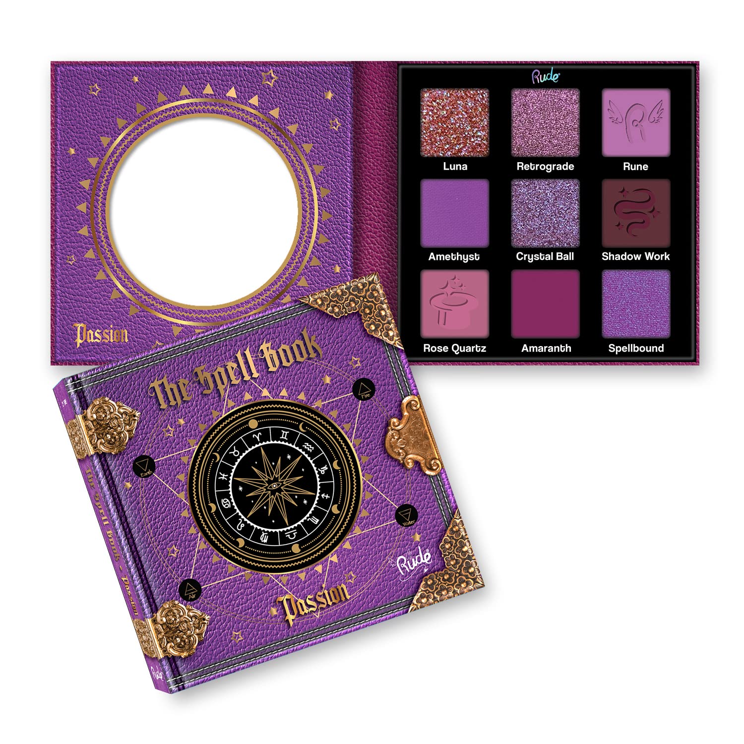RUDE – The Spell Book Palette Passion | Passionate and Vibrant Shades | Smooth and Silky Texture | Intense and Long-Lasting Pigmentation | Versatile for Day and Night, Passion, 1 g (Pack of 1)