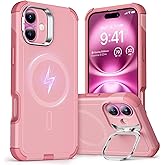 ESR for iPhone 16 Case with Stand, 23 ft Military-Grade Drop Protection, Heavy Duty Magnetic Phone Case, Compatible with MagSafe Accessories, Cyber Series, Pink