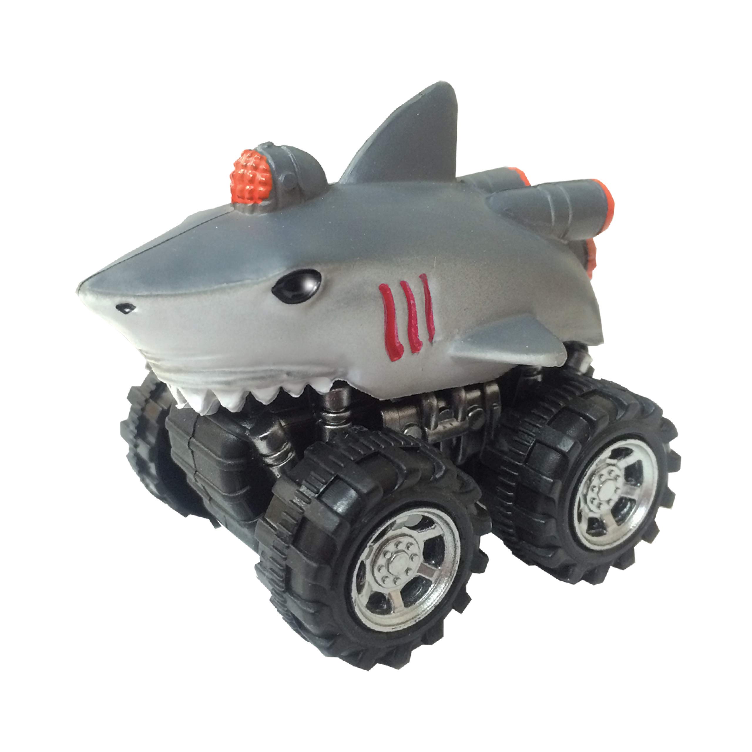 Wild Zoomies from Deluxebase. Friction powered toy monster trucks with cool animal riders, great red panda toys for boys and girls (Shark)