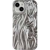 Caseative for iPhone 15 Case, Silver | Pleated Water Ripple Chrome Wave Pattern Soft