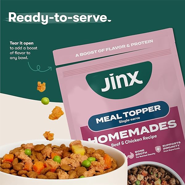 JINX BEEF & CHICKEN WET DOG FOOD POUCHES, MEAL OR DOG FOOD TOPPER MIX-IN, MADE WITH REAL BEEF & CHICKEN, BONE BROTH, NO FILLERS – PUPPY, ADULT, SENIOR, 3OZ, 8 PACK