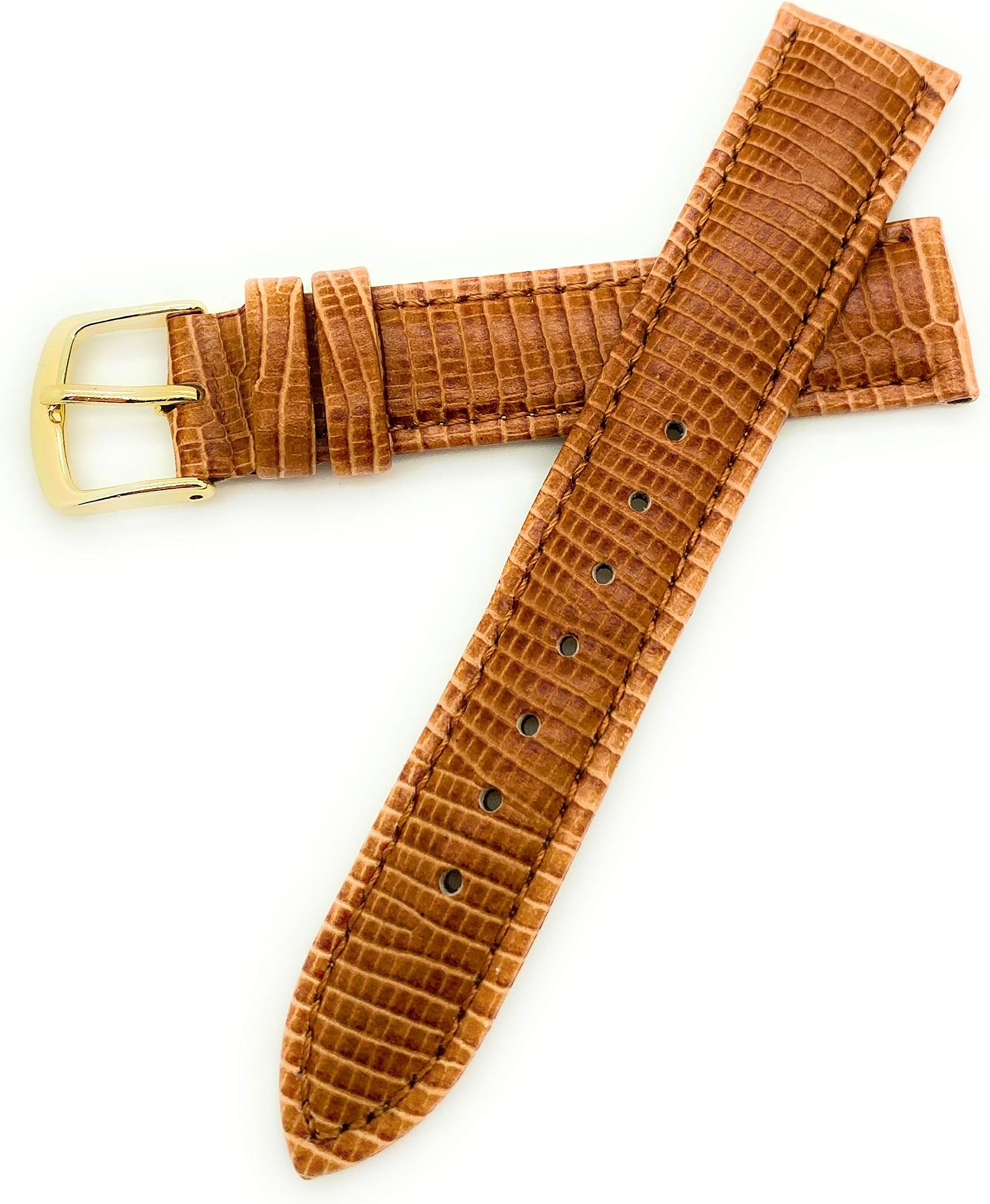 Hadley Roma MS716 16mm Brown Stitched Lizard Grain Men's Strap Watch Band