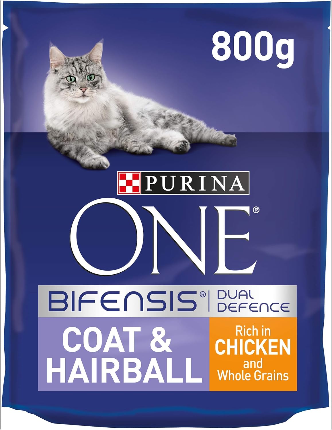Purina ONE Coat & Hairball Dry Cat Food Chicken 800g (Pack of 4), Black, 800 g (Pack of 4)