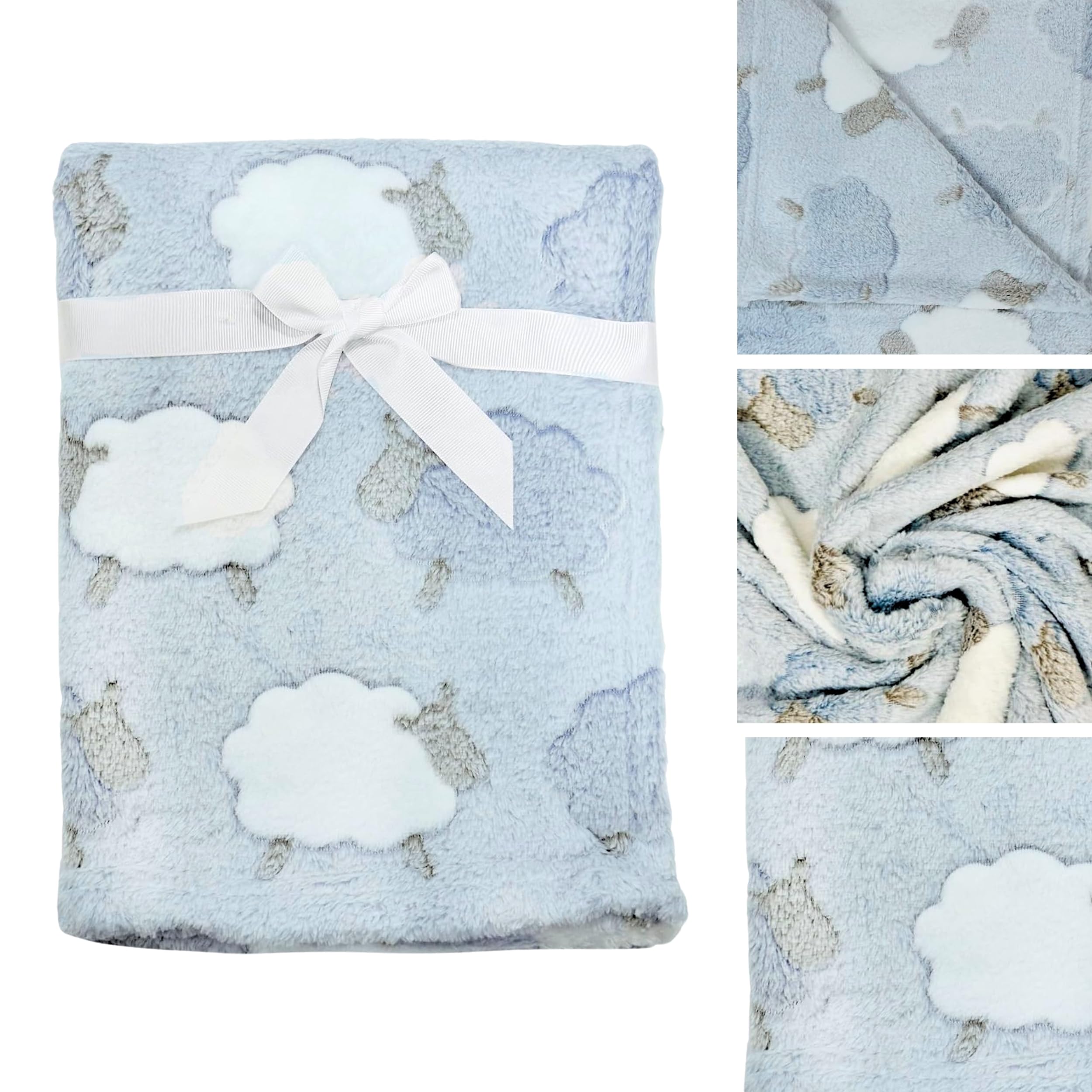 E&A Distribution Limited Baby Blanket for Newborn Soft Fleece Baby Blanket in Grey and Blue Sheep Design 75 x 100cm for Babies- Soft Plush Blankets Pushchair Cot Bed Blanket for Baby Boy & Girl