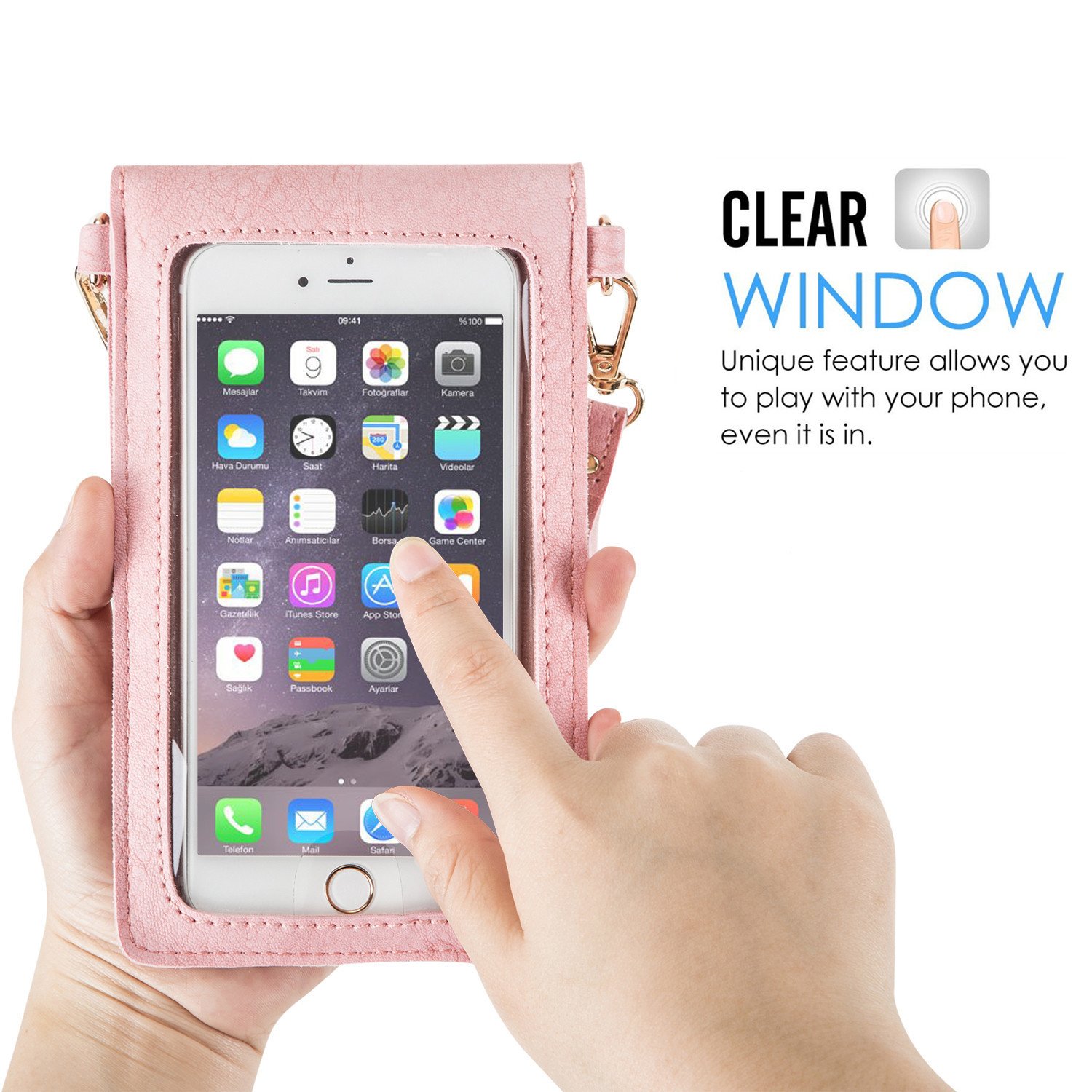 AnsTOP Women Hollow Texture Leather Small Crossbody Bag Cell Phone Pouch Handbag with 2 Shoulder Straps Pink