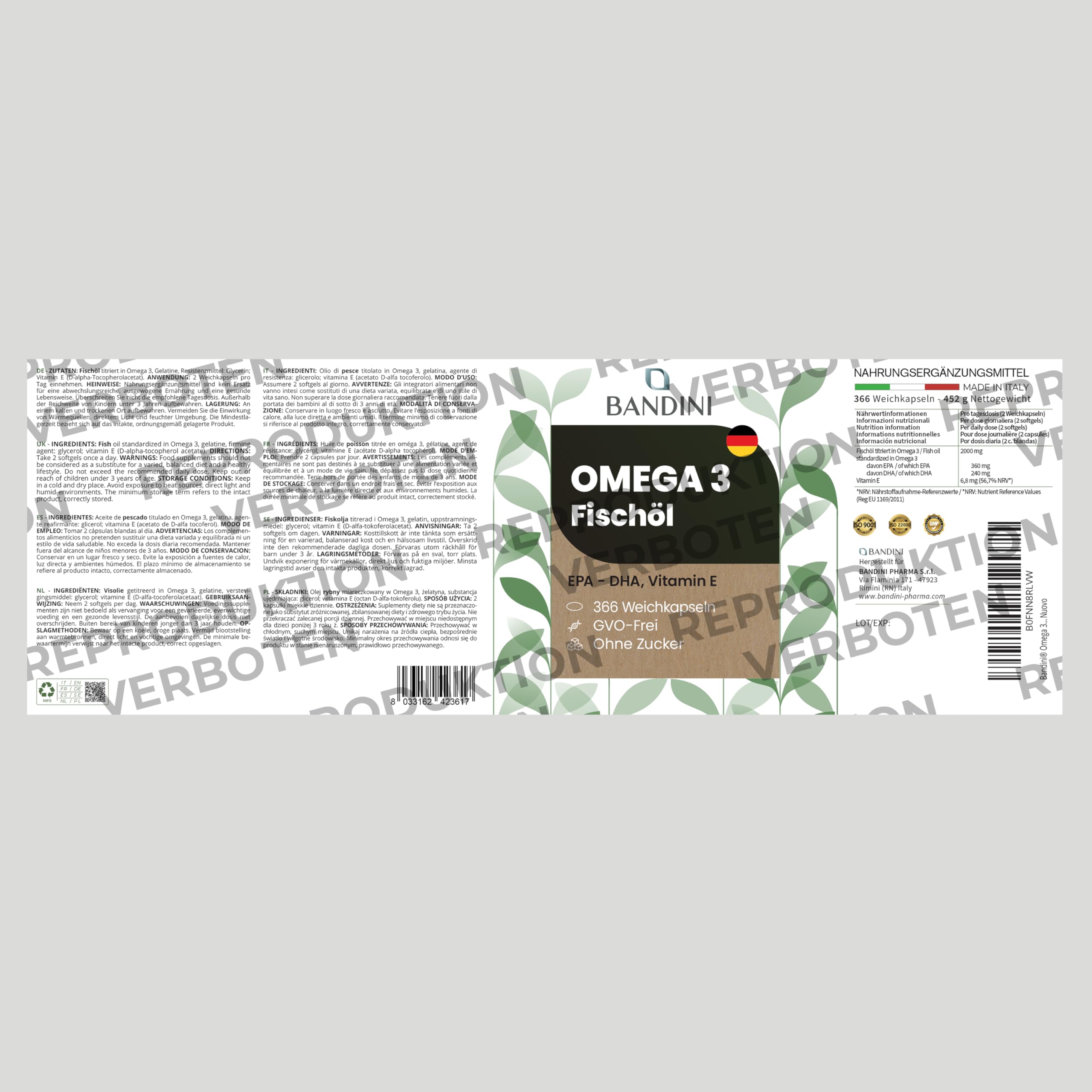 Bandini® Omega 3 | 366 Softgels, 2000 mg reines Fischöl mit 600mg bioaktiven Triglyceriden EPA und DHA | Fettsäuren für Herz und Gehirn | 2 Softgels/Tag für 6 Monate Versorgung | hochdosiert, GMO-frei 5