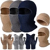 Chicingyou 6 Pcs Winter 2 in 1 Knit Balaclava Hat Touch Screen Gloves Set Ski Mask Beanie Warm Gloves for Men Women