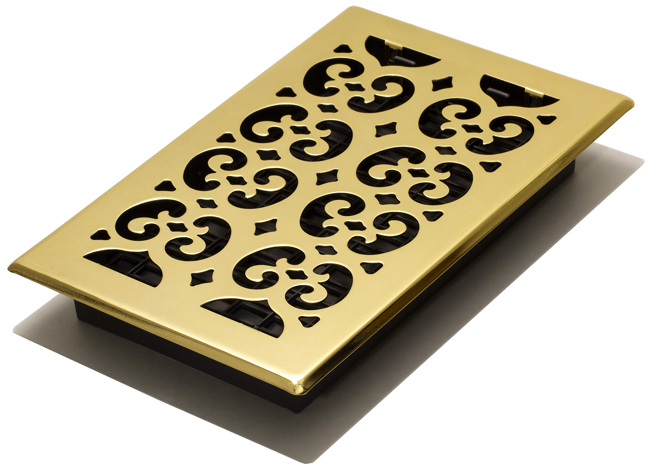 Decor Grates SPH610 Scroll Design Floor Register, Bright Brass Finish, 6x10 Inches