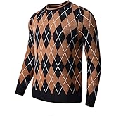 zhilifs Men's Retro Argyle Sweater Long Sleeve Slim Fit Crewneck Pullover Sweater