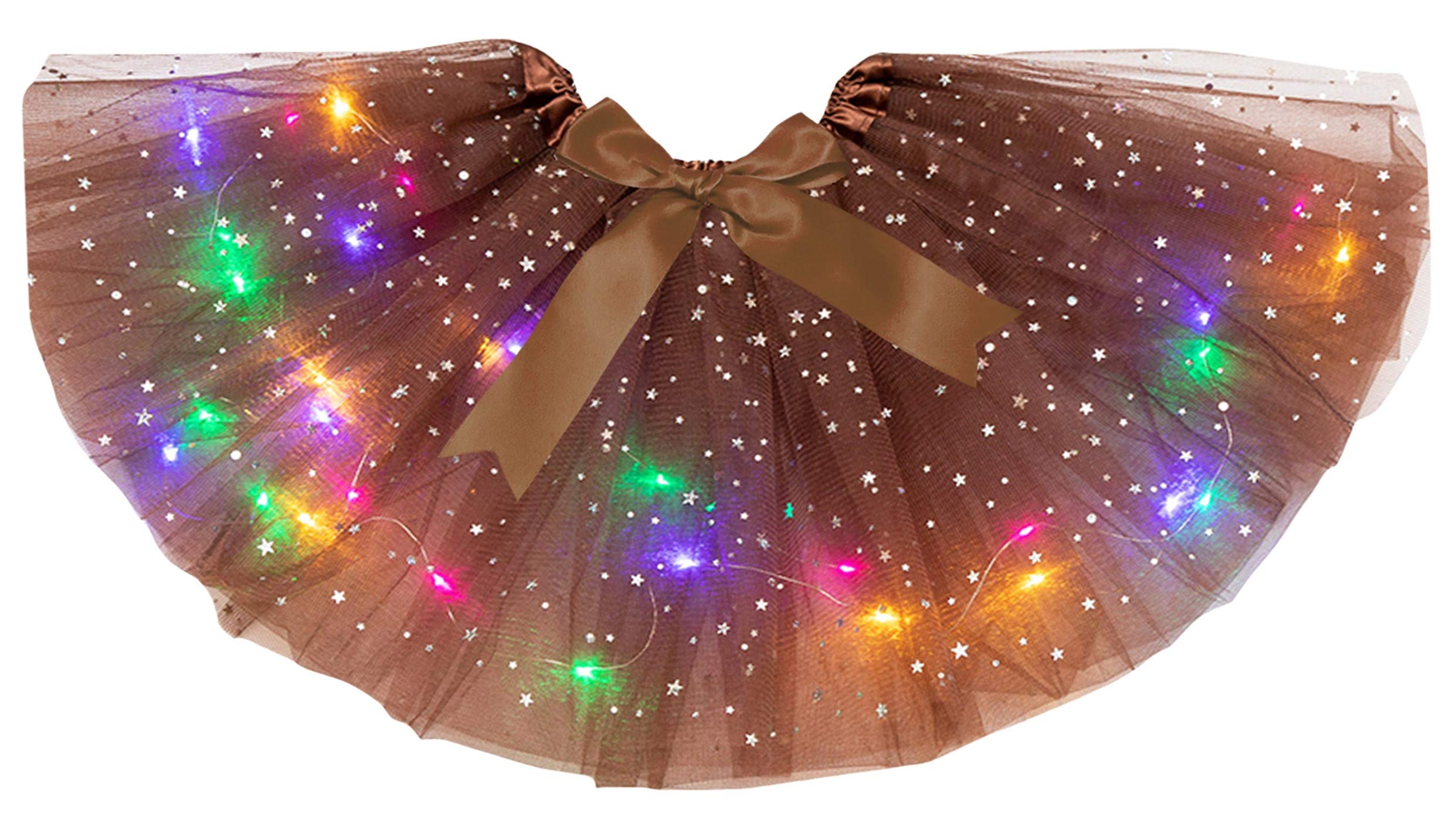 Petitebelle Single Color Bling Stars Led Lights Lady Tulle Tutu (Brown, One Size) — image 1