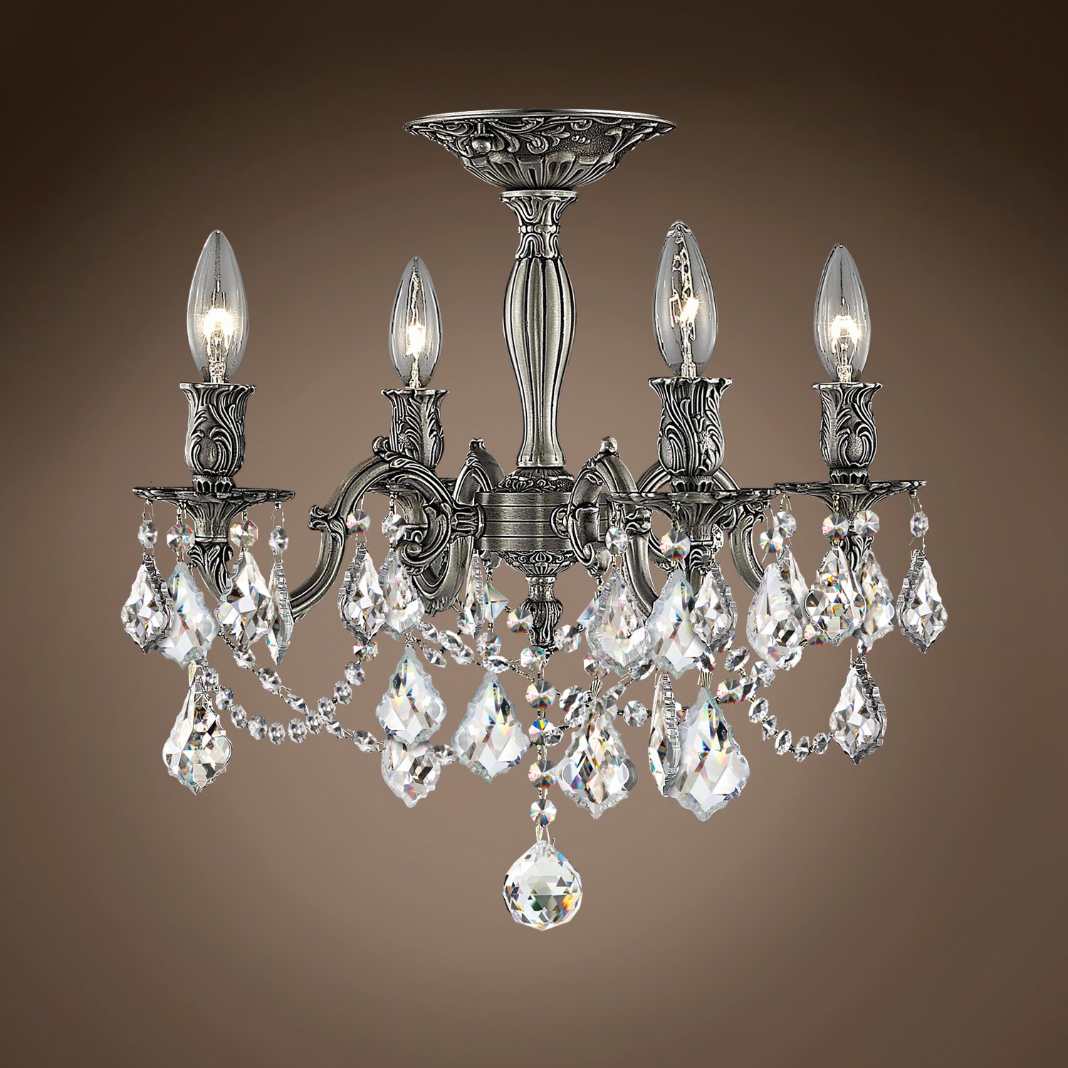 Traditional Versailles 4 Light 17 Crystal Semi Flush Mount