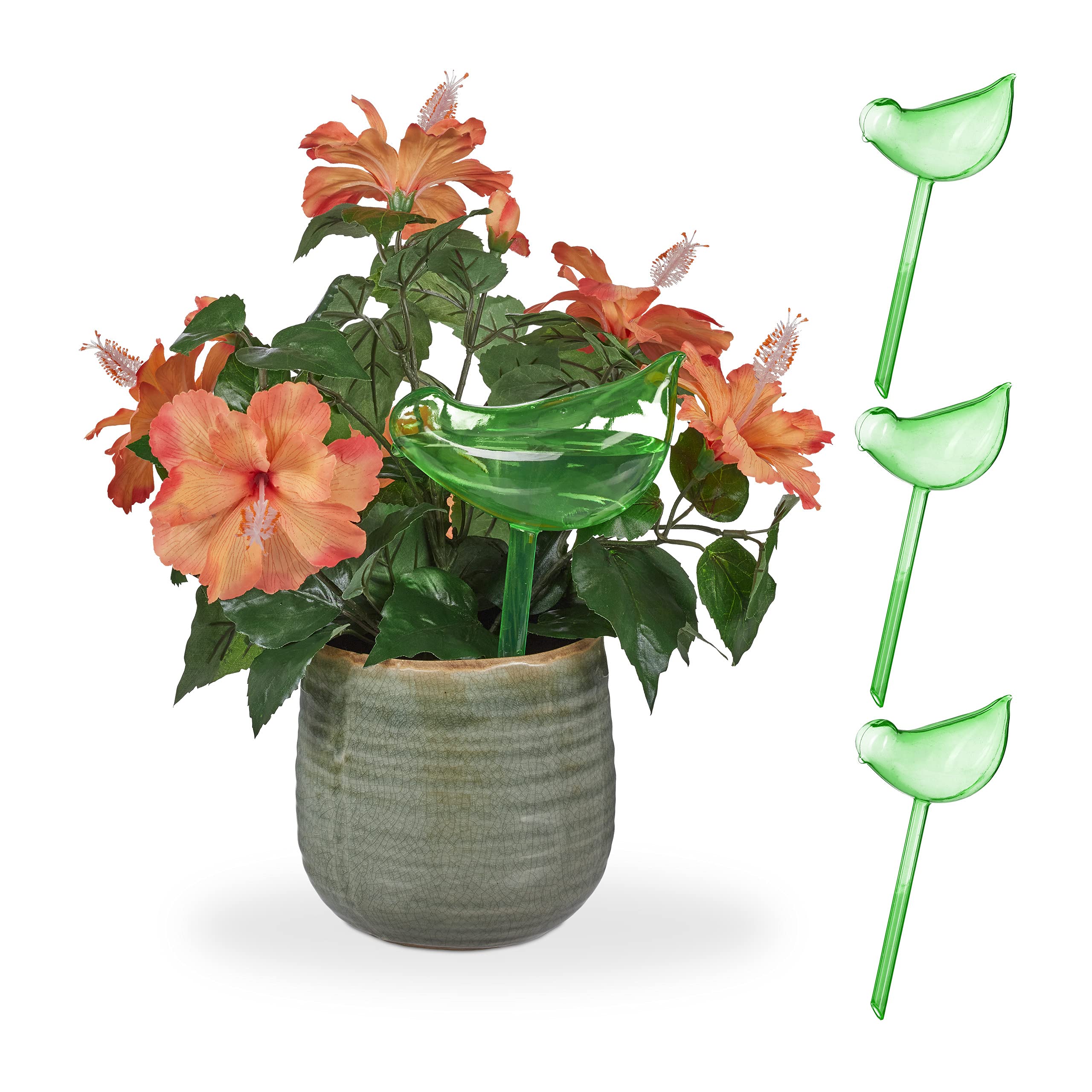 Relaxdays bird-shaped watering spikes, set of 4, plant waterer, self-watering system, 200 ml capacity, in green