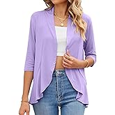 AliChan Womens Summer 3/4 Sleeve Open Front Cardigan Lightweight Draped Ruffle Casual Tops