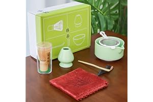 BRJSY Complete Matcha Tea Set - Traditional Japanese Matcha Tea Ceremony Kit with Bamboo Whisk | Matcha Bowl with Spout + Matcha Whisk Holder & Sifter - Perfect for a Mindful Tea Experience (Green)