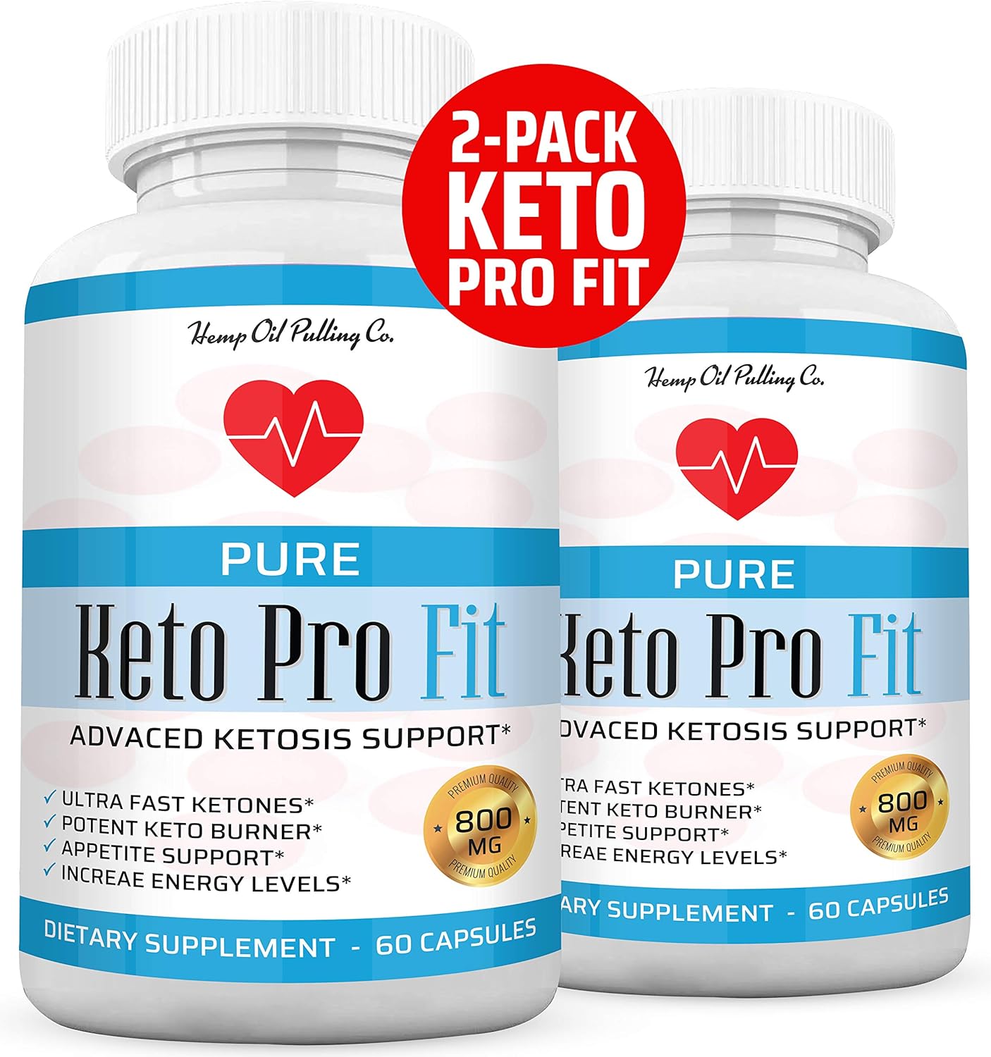 (2-Pack) Keto Pro Fit Pills Pure BHB Ketogenic Supplement 120 Count Mega 800mg Exogenous Ketones Ketosis for Men Women