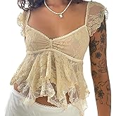WYFC Lace Tops for Women Y2k Babydoll Tank Vintage Floral Going Out Shirt