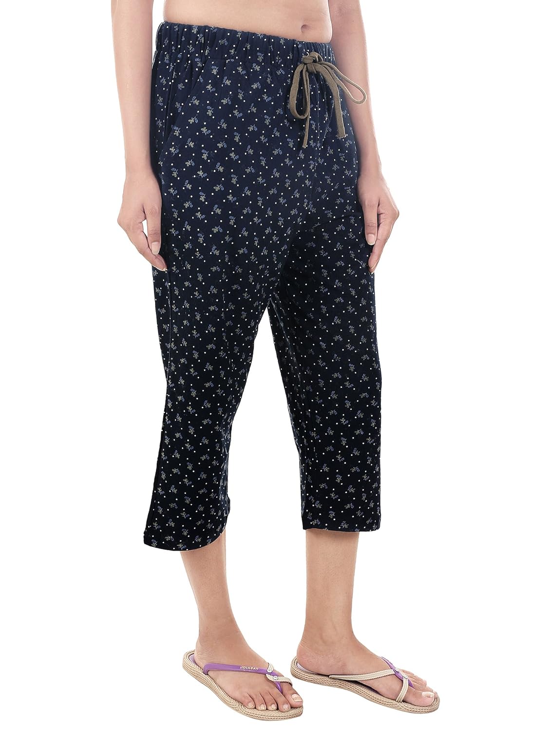 9teenagain women's hosiery night pyjama (navy blue & kale printed)