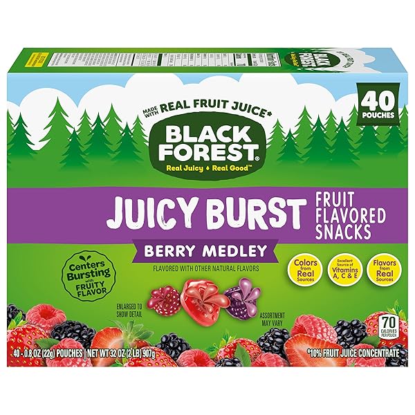 BLACK FOREST JUICY BURST FRUIT SNACKS, BERRY MEDLEY, 0.8 OUNCE POUCHES (40 COUNT)