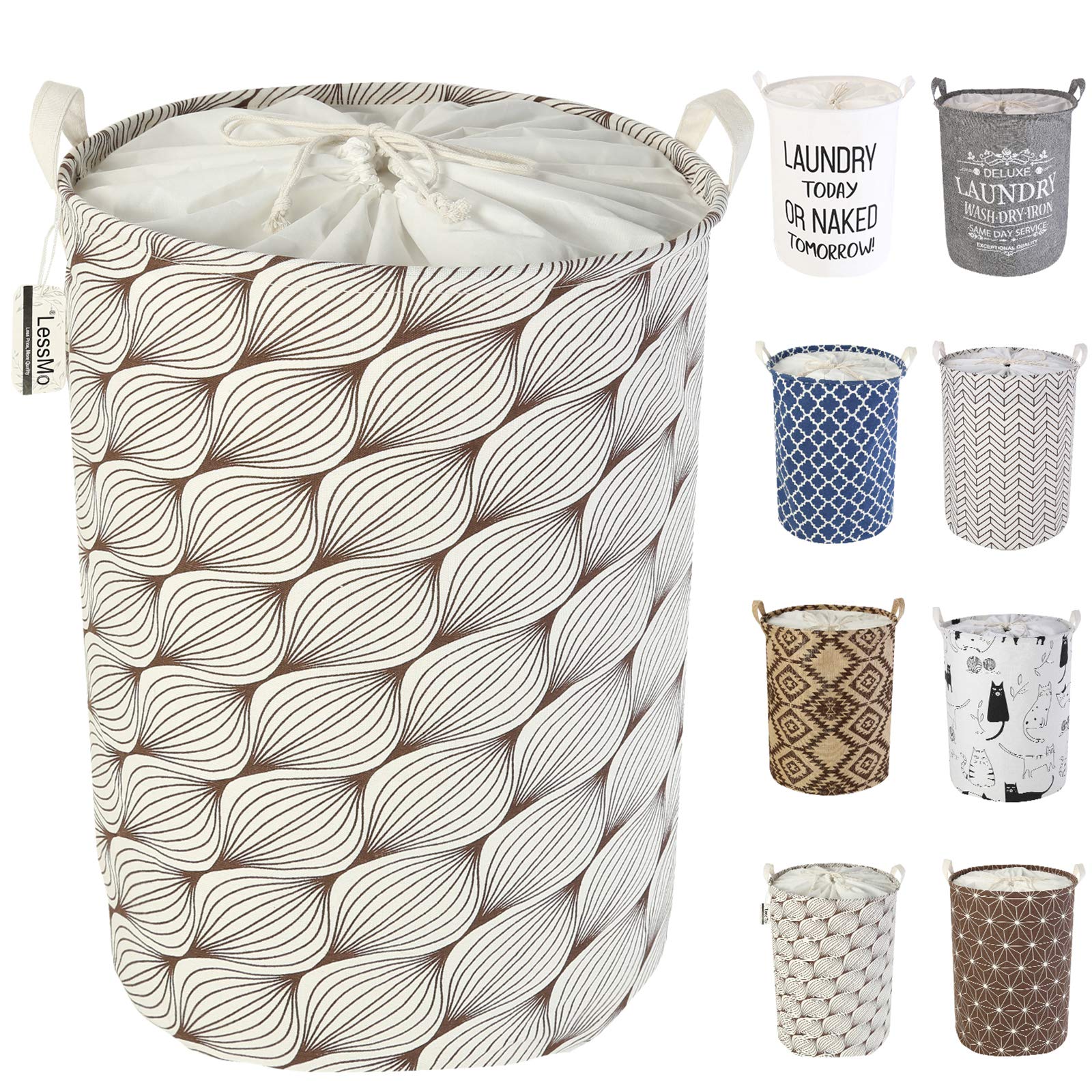 LessMo 17.7" Laundry Basket, Foldable Laundry Basket Storage Sorter, Drawstring Waterproof Closure for Dust-proof, for Room, Large Cotton and Linen Fabric