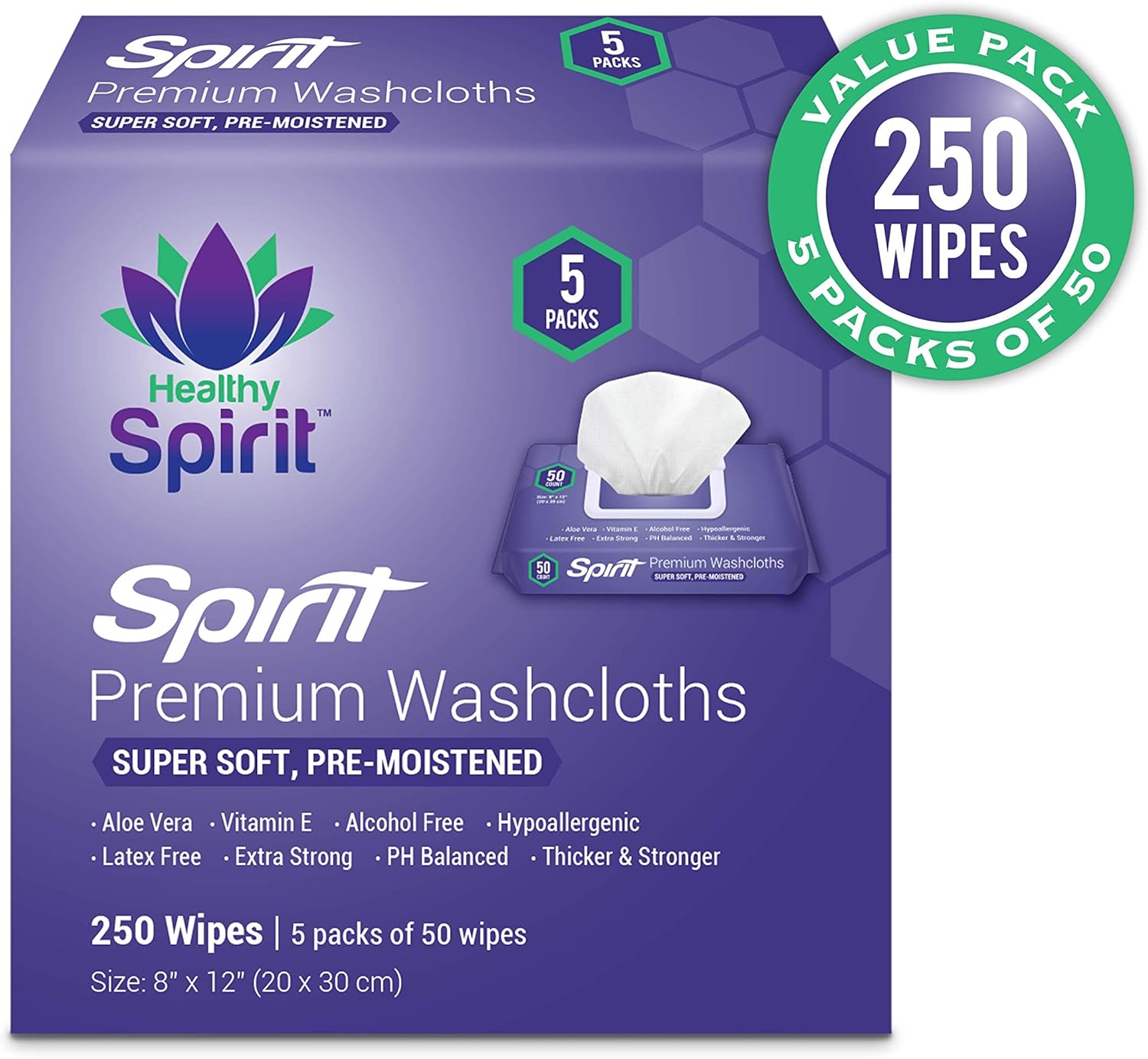 Healthy Spirit Disposable Washcloths 250 Count - Adult Wipes Extra Large, Adult Wipes for Incontinence & Cleansing, 8"x12", 250 Count, White: Health & Personal Care