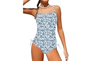 TyeSmo Girls Swimsuit One Piece Bathing Suit Color Block Strap Swimwear Drawstring Swimsuits for Teens 9-16Y with Padded