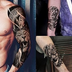 20 Sheets Lion Extra Full Arm Temporary Tattoos For