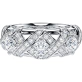 THELANDA Genuine Moissanite or Simulated Diamond Sterling Silver 3-Stone Vintage Luxury Crossover Crown Promise Ring Wedding Ring