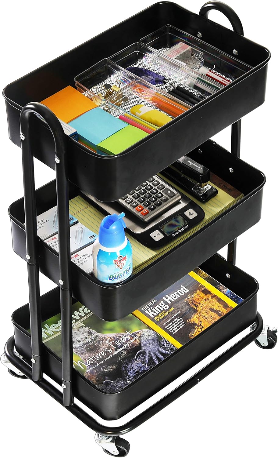 SimpleHouseware Heavy Duty 3-Tier Metal Utility Rolling Cart, Black : Office Products