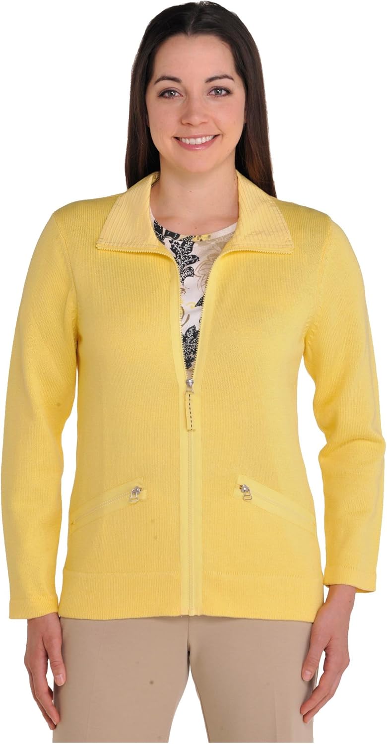 Nygard Women's Petite Alia Zip Front Cardigan Yellow Amazon.ca Sports