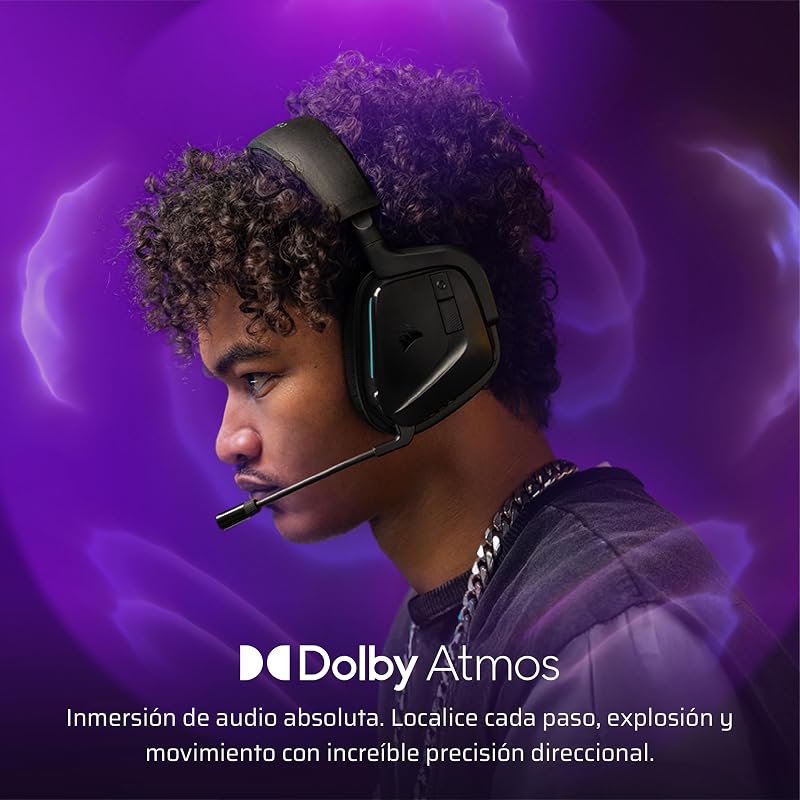 Fones de ouvido para jogos sem fio CORSAIR VOID v2 com Bluetooth para PC, PS5, PS4, Switch e Mobile – Dolby Atmos, bateria de 70 horas, sem fio de banda dupla, carregamento rápido – carbono