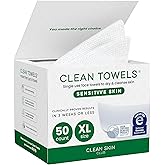 Clean Skin Club Clean Towels® XL Sensitive Skin | Ultra-Soft Disposable Face Towels Infused with Aloe & Glycerin | Dermatologist-Approved Towels for Sensitive Skin, Makeup Remover Dry Wipes, 50 count