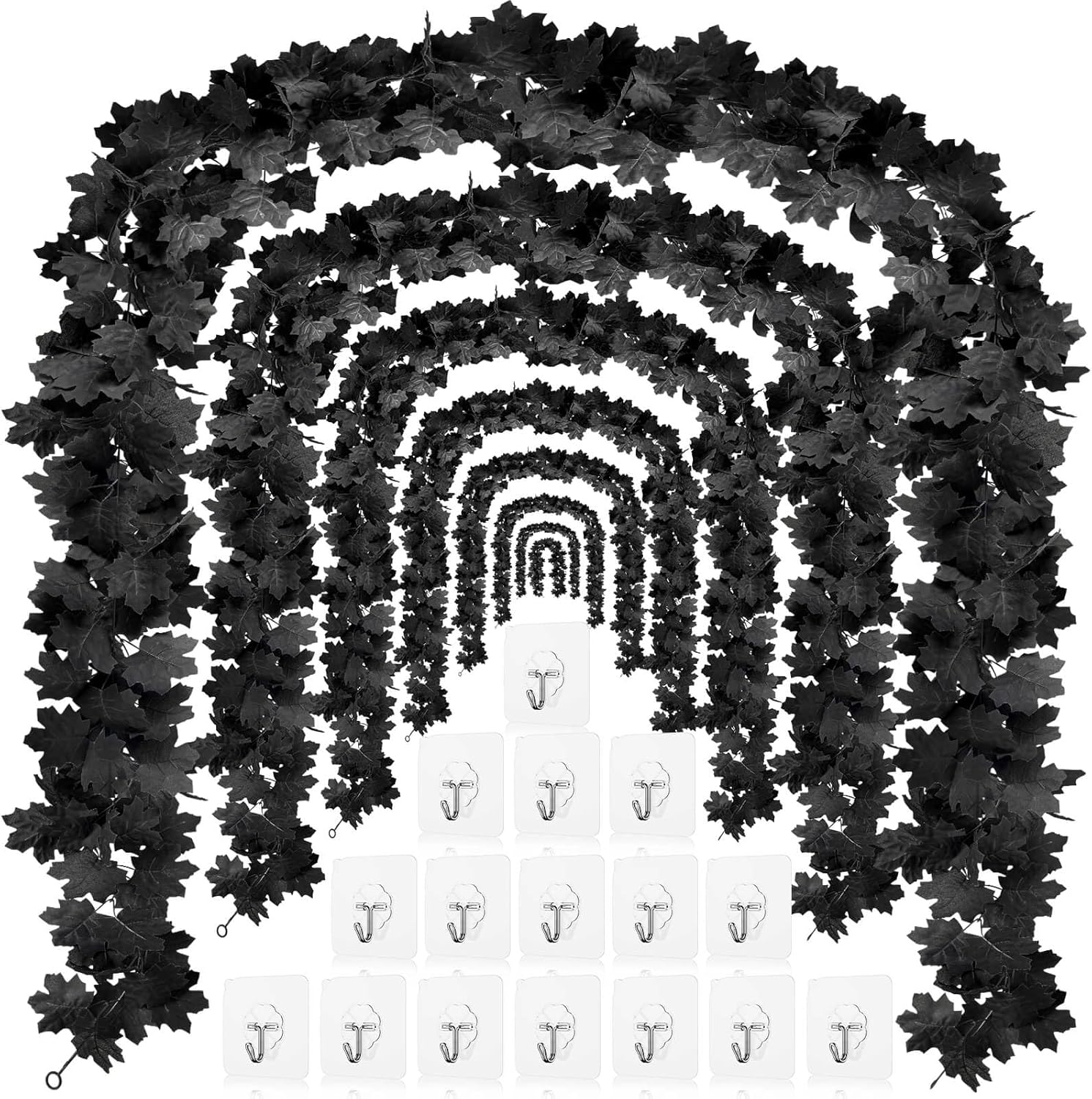 Wreaths, Garlands & Swags - Black Leaf Garland, 4PCS Halloween Artificial Hanging Fall Leave Maple Vines, Fall Floral Garlands Thanksgiving Decor for Home Wedding Party (23.6FT)