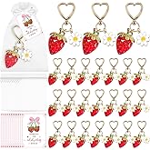 VAIPI 24 Set Strawberry Keychain Party Favors Cute Strawberry Keyring Charms with Thank You Cards for Baby Shower Wedding