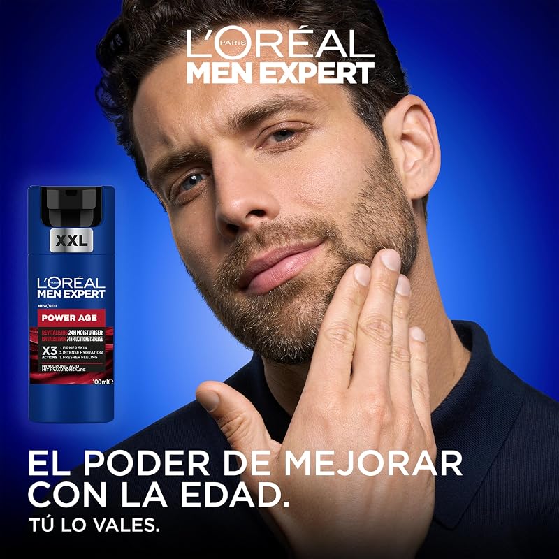 L'oréal creme hidratante para homens, antirrugas e antienvelhecimento, com ácido hialurônico hidratante para envelhecimento, para pele seca e opaca, men expert power age, 100ml