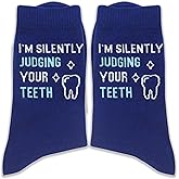 XZMBQ Funny Socks for Dentists, Dental Students - I'm Silently Judging Your Teeth - Dentists Gifts for Birthday, Christmas, etc. - Graduation Gifts for Dental Students(072)