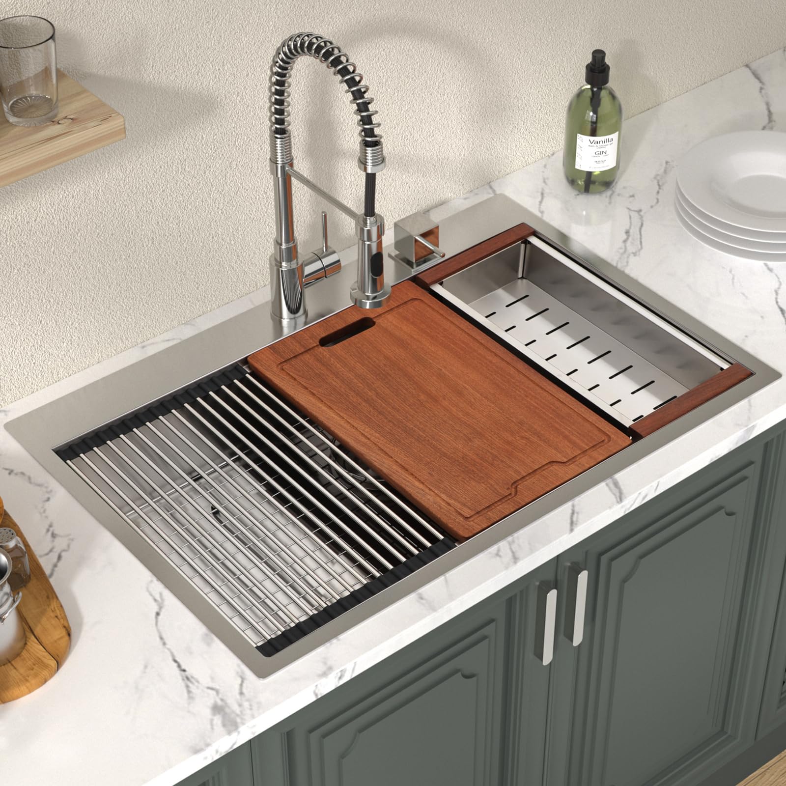 Davivy 33x22 Black Drop In Kitchen Sink Workstation,16 Gauge Gunmetal Davivy 33x22 Black Drop In Kitchen Sink Workstation,16 Gauge Gunmetal