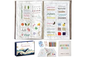 SPICSSA DIY Stitch Book, Embroidery Stitch Book on Linen Fabric, Comprehensive Guide with Various Patterns, Complete Toolkit and Video Tutorials, Perfect for Beginners and Craft Lovers