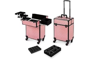 AROUS Rolling Makeup Train Case Cosmetic Travel Trolley 4 Tray with Sliding Rail Removable Middle Layer with Key Swivel Wheels Salon Barber Case Traveling Cart Trunk,Colorful