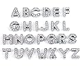 AUEAR, Crystal Rhinestone Slide Charms Alloy Alphabet A-Z Letters for DIY Wristbands Bracelets Jewelry Making (Silver, 26 Pack, 10mm, Full Rhinestone)