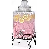 Glacial Ice Design Glass Beverage Dispenser with SS Spigot and Stand - 2.5 Gal