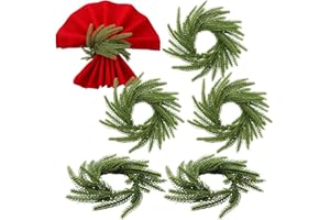 LemonRoad 6 Pcs Christmas Napkin Rings Thanksgiving Norfolk Pine Garland Napkin Rings Green Wreath Holder for Banquet Table Festive Decorations Dinner Wedding Party