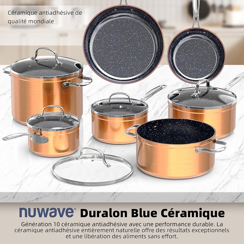 Batterie de Cuisine 12 Pièces, Céramique Duralon, Cuivre, Sans PFAS — photo 2 sur 8