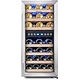 Phiestina Dual Zone Wine Cooler Refrigerator - 33 Bottle Free Standing Compressor Fridge and Chiller for Red and White Wines 