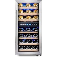Phiestina Dual Zone Wine Cooler Refrigerator - 33 Bottle Free Standing Compressor Fridge and Chiller for Red and White…