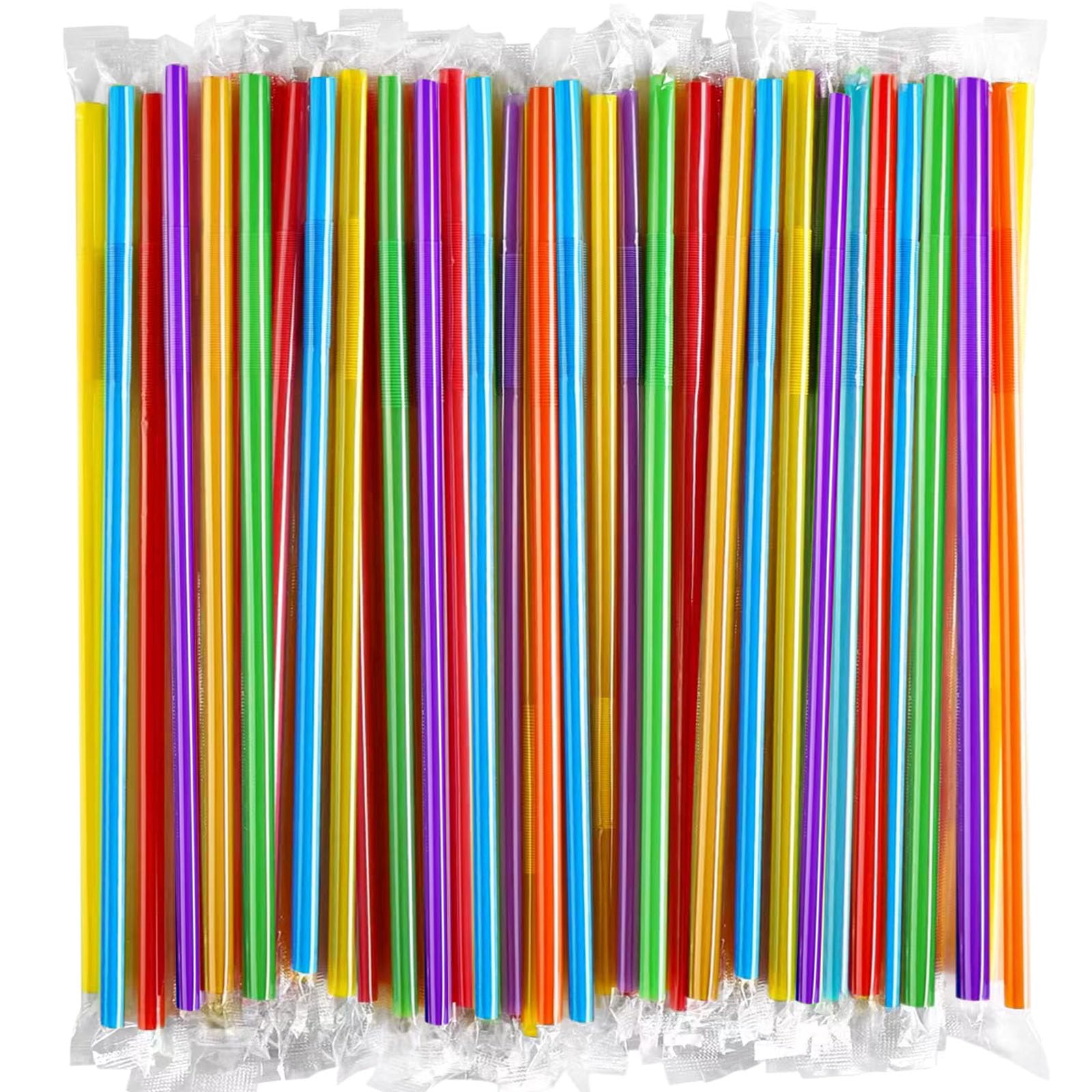 Photo 1 of [Individually Wrapped] 100 Pcs Colorful Flexible Plastic Straws, Disposable Bendy Straws, (9.45" Long and 0.23'' Diameter), BPA-Free